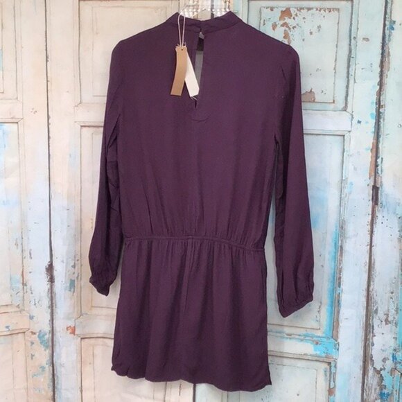 Purple Mustard Seed Long Sleeve Keyhole Mini Dress S 100% Rayon Boho Chic Style - Picture 7 of 10
